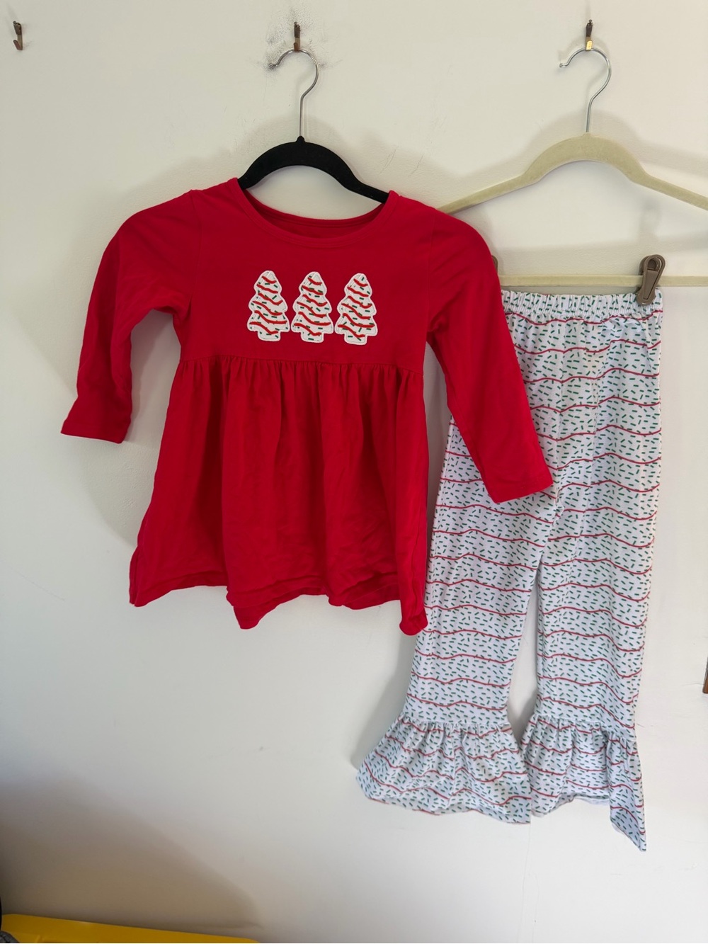 Girls Red Holiday Tree Tunic & Ruffle matching outfit set